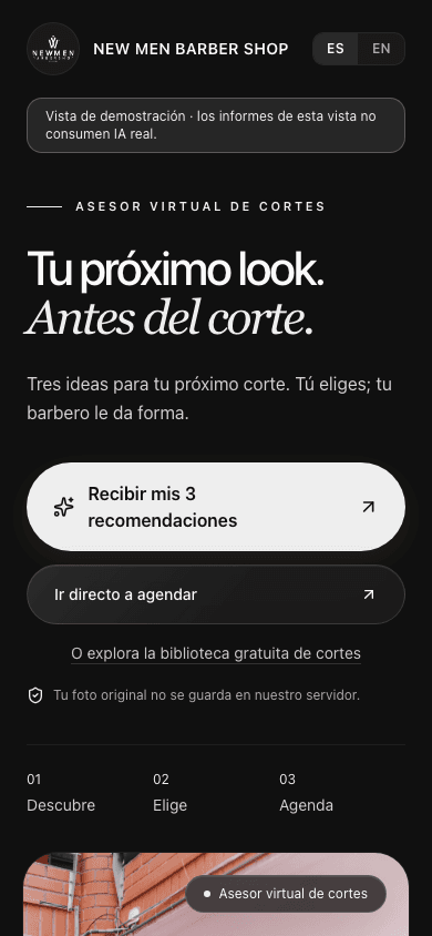 Captura real de la aplicación NEW MEN en celular